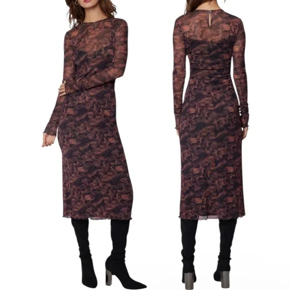 NWT Lost + Wander Contessa Long Sleeve Mesh Midi Dress Sz Large - Picture 1 of 13
